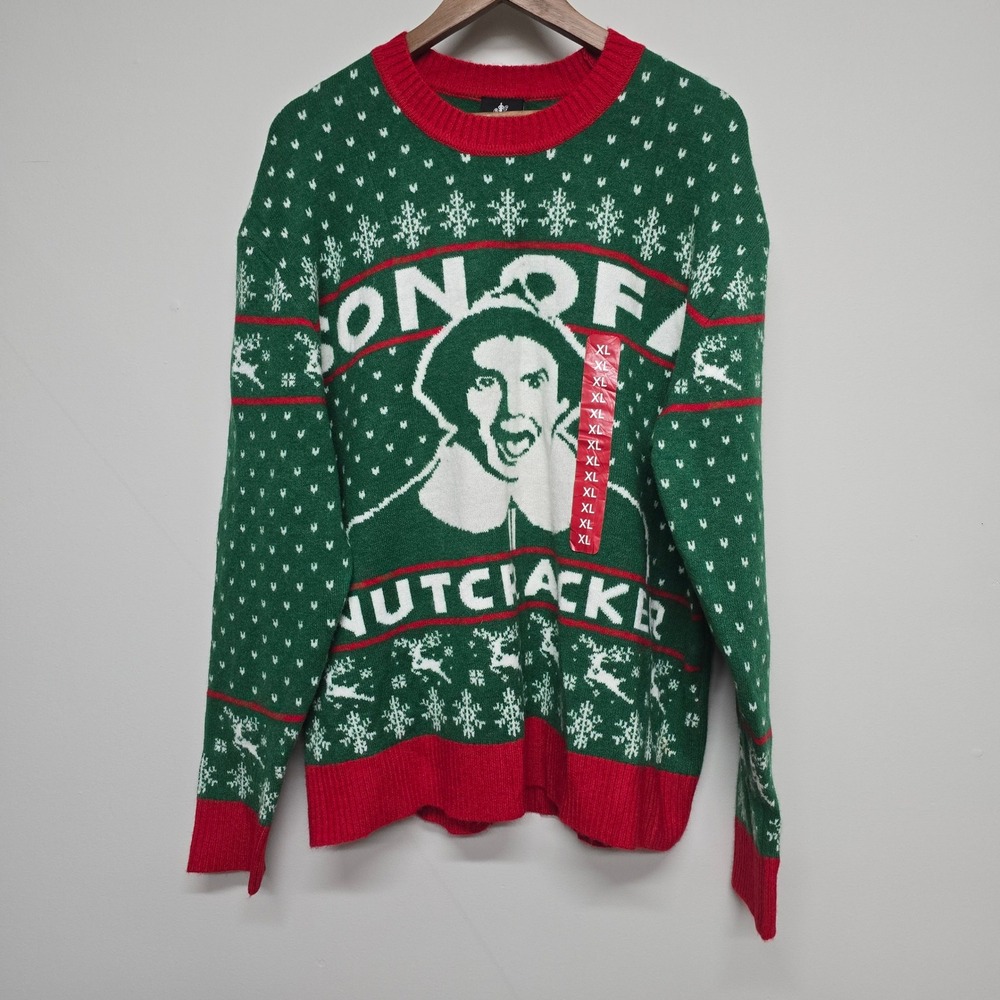 Elf Son of a Nutcracker Sweater Mens XL Green Acrylic Wool Holiday Festive
